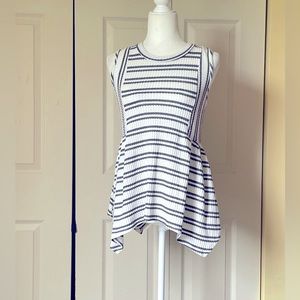 Lazy Sundays White & dark gray striped waffle weave asymmetrical top small